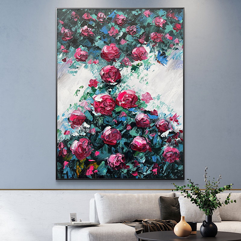 客厅背景墙抽象装饰画玄关厚肌理花卉立体花卉油画餐厅壁画定制画图片