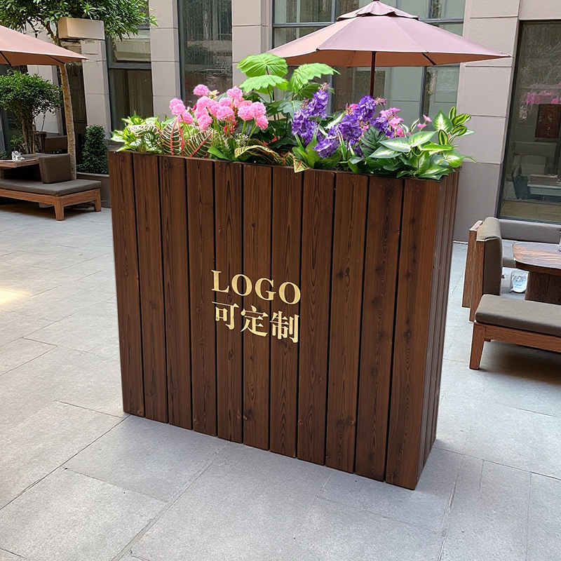 户外碳化防腐木仿真花花箱隔断