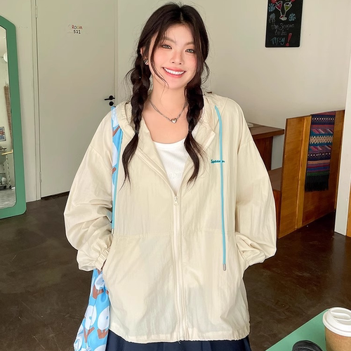 夏季新款慵懒运动风长袖外套胖mm宽松百搭连帽防晒上衣女