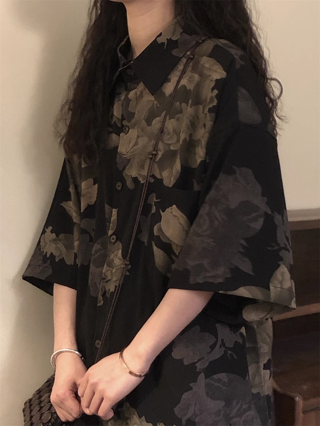 夏季宽松美式复古潮牌港风短袖花衬衫女新中式休闲情侣百搭上衣潮