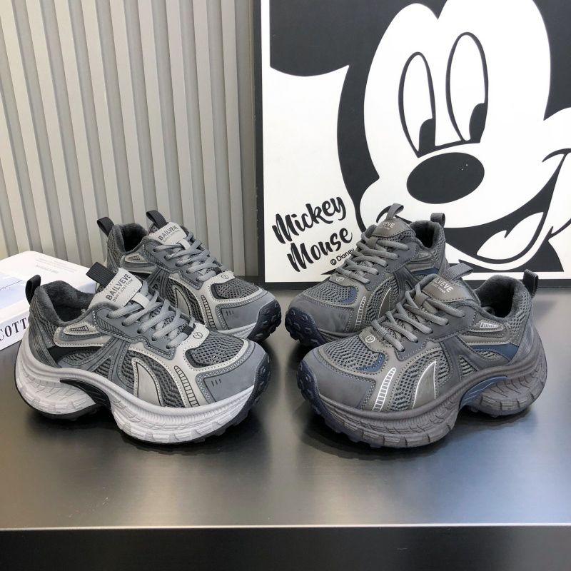 2025新款冬季加绒厚底网面老爹鞋