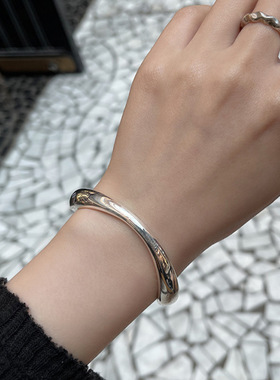 韩国进口925纯银实心弧线小众设计别致个性百搭银饰时尚开口手镯