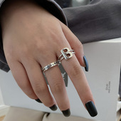 韩版 复古时尚 字B开口戒指女lucky幸运简约个性 ins食指指环