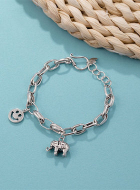 新款笑脸女925银韩版复古ins冷淡风小众设计简约百搭小象手链全新