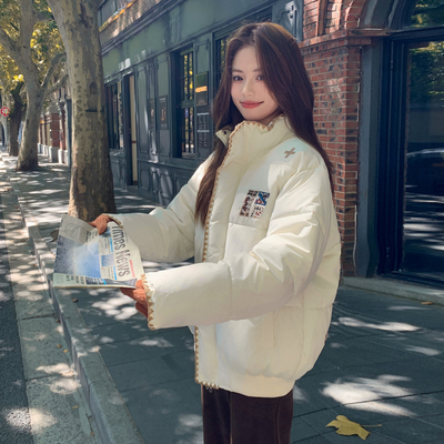 MM明摩女装美式复古短款羽绒服女2025新款加厚90白鸭绒冬季面包服