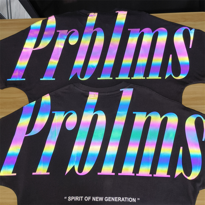 国潮炫彩反光ins大印花短袖T恤