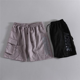 鹿皮绒 五分裤 宽松抽绳短裤 嘻哈街头中裤 潮 男美式 重磅国潮