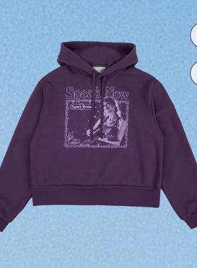 霉霉泰勒斯威夫特Speak Now紫色系列磨破加绒连帽高腰款短款卫衣