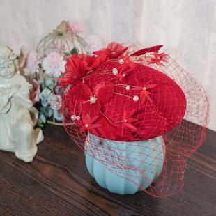 法式网纱小礼帽女复古名媛上海滩优雅头饰白色花朵写真造型配饰