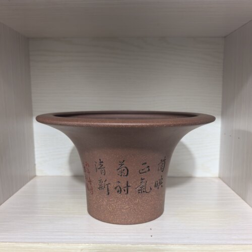 满意紫砂全手工制作精品原矿老紫泥紫砂刻绘花盆卖掉可定制25×14