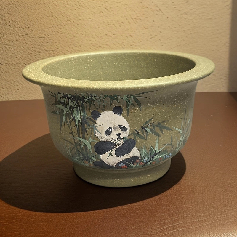 满意紫砂全手工制作精品苹果绿泥花盆