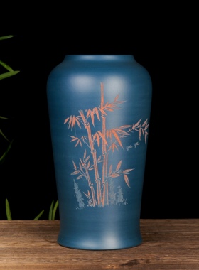 满意紫砂手工制作精品大号刻绘花瓶粉浆工艺35×20×11现货一个