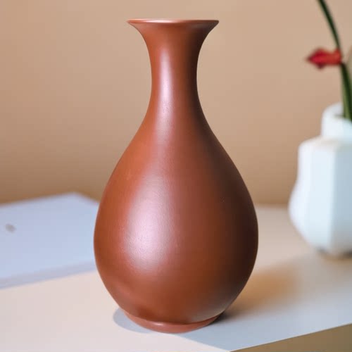 满意紫砂全手工制作精品朱泥大红袍插花瓶一个19×10卖光了可定制