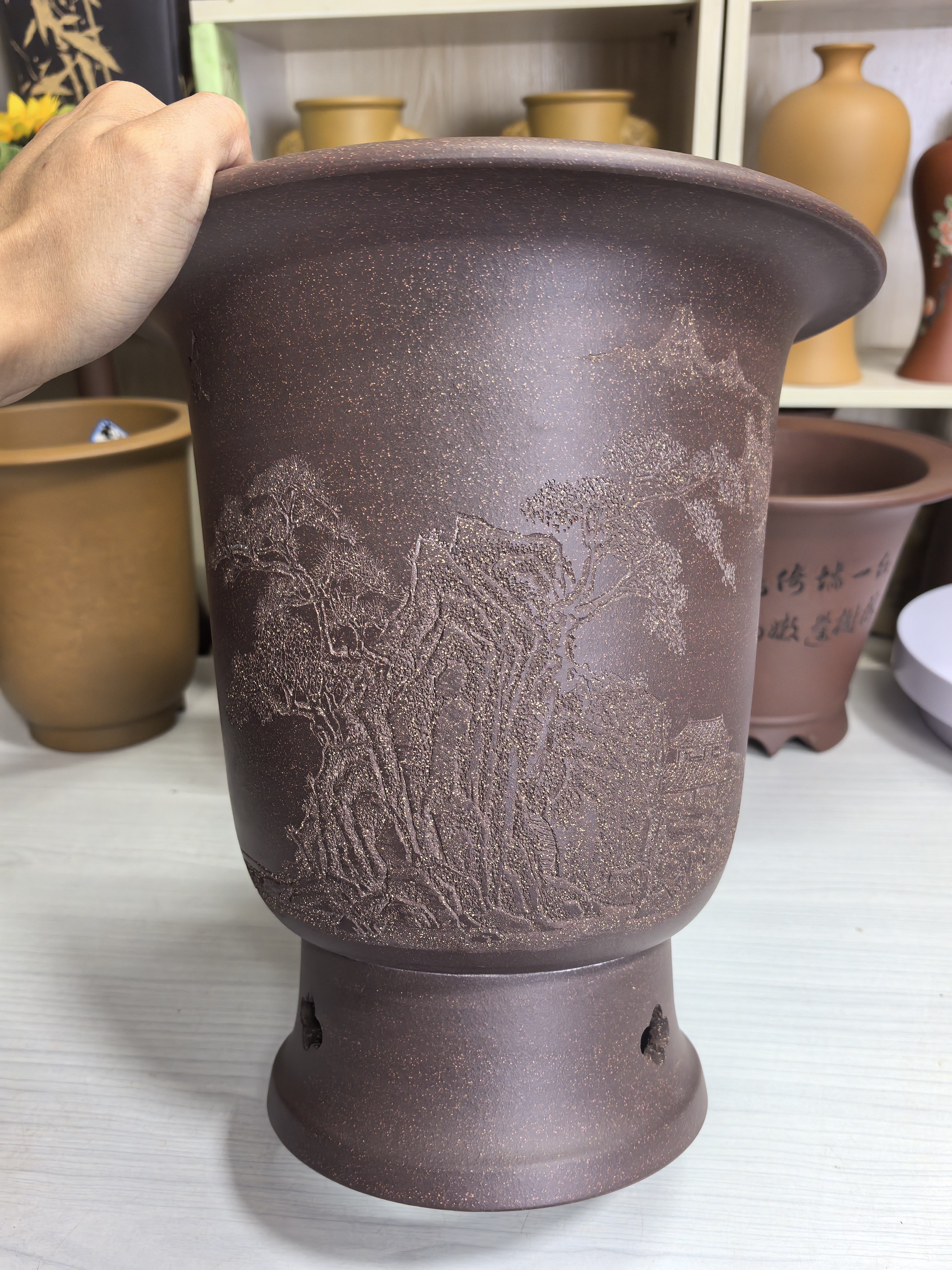 满意紫砂全手工制作老紫泥精品大花盆