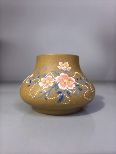 满意紫砂全手工制作精品黄金段泥小号泥绘水缸10×6.5×5现货一个