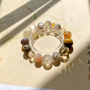 土系守护多宝水晶手串黄虎眼茶晶幽灵发晶阿塞云母 招好运