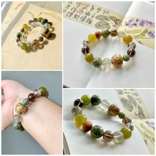 《三清山》非遗大漆莫奈幽灵岫玉绿樱花玛瑙手串 灵韵雅致女补木