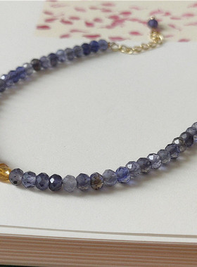 天然堇青石刻面手链水蓝紫色闪耀盘珠 轻奢冷淡风精致女礼物