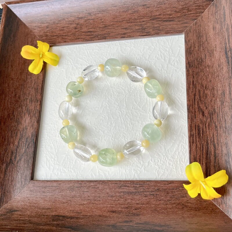 《冰镇青提》天然葡萄石糖豆白水晶手串 清爽夏日好心情