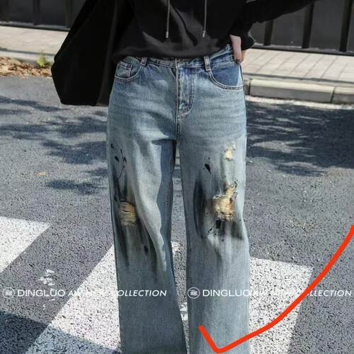 欧洲站丁螺GN女装秋冬新款牛仔裤破洞设计感显瘦直筒裤96043