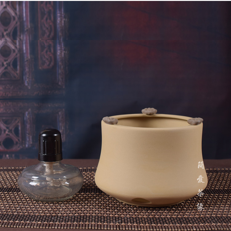 粗陶酒精炉煮茶壶 酒精灯加热温酒壶烧水炉温茶器 陶瓷茶道烧茶壶