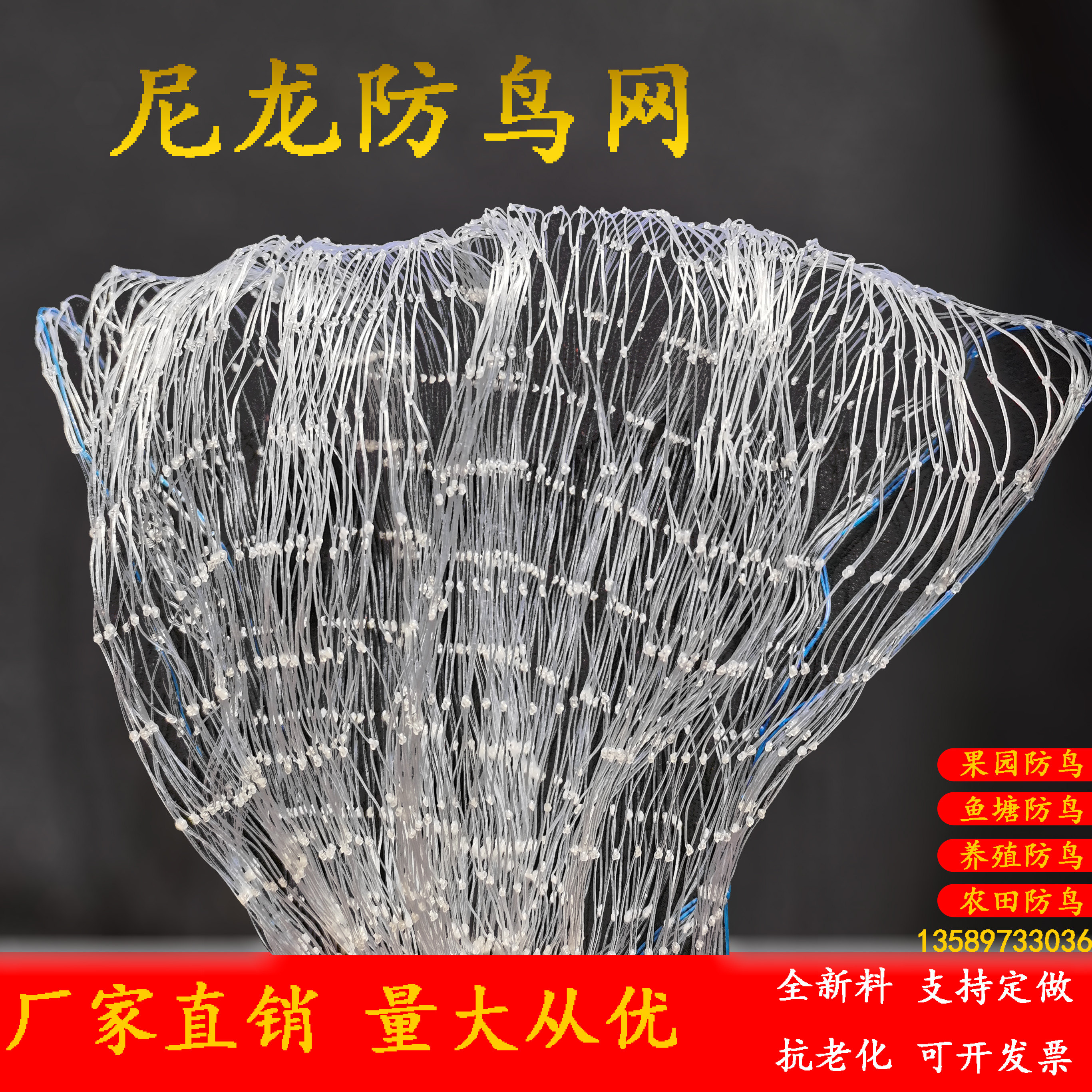 果园防鸟网尼龙网果树樱桃葡萄防鸟用的网鱼塘天网大棚防护养殖网