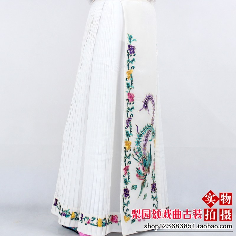 梨园颂新款戏曲服装京剧旦角精品鱼鳞马面裙白色五彩绣凤回纹腰包