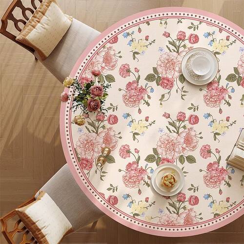 轻美式圆桌布防水防油免洗餐桌垫圆形桌垫家用pvc圆桌茶几垫家用