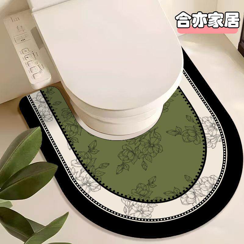 马桶U型地垫轻奢复古花卉浴室卫生间硅藻地毯吸水防滑防溅坐便垫