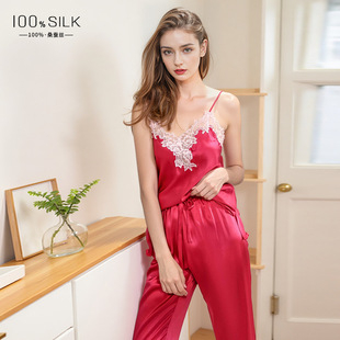 杭州太帛夏季新款19姆米真丝睡衣女高级感桑蚕丝吊带上衣长裤套装