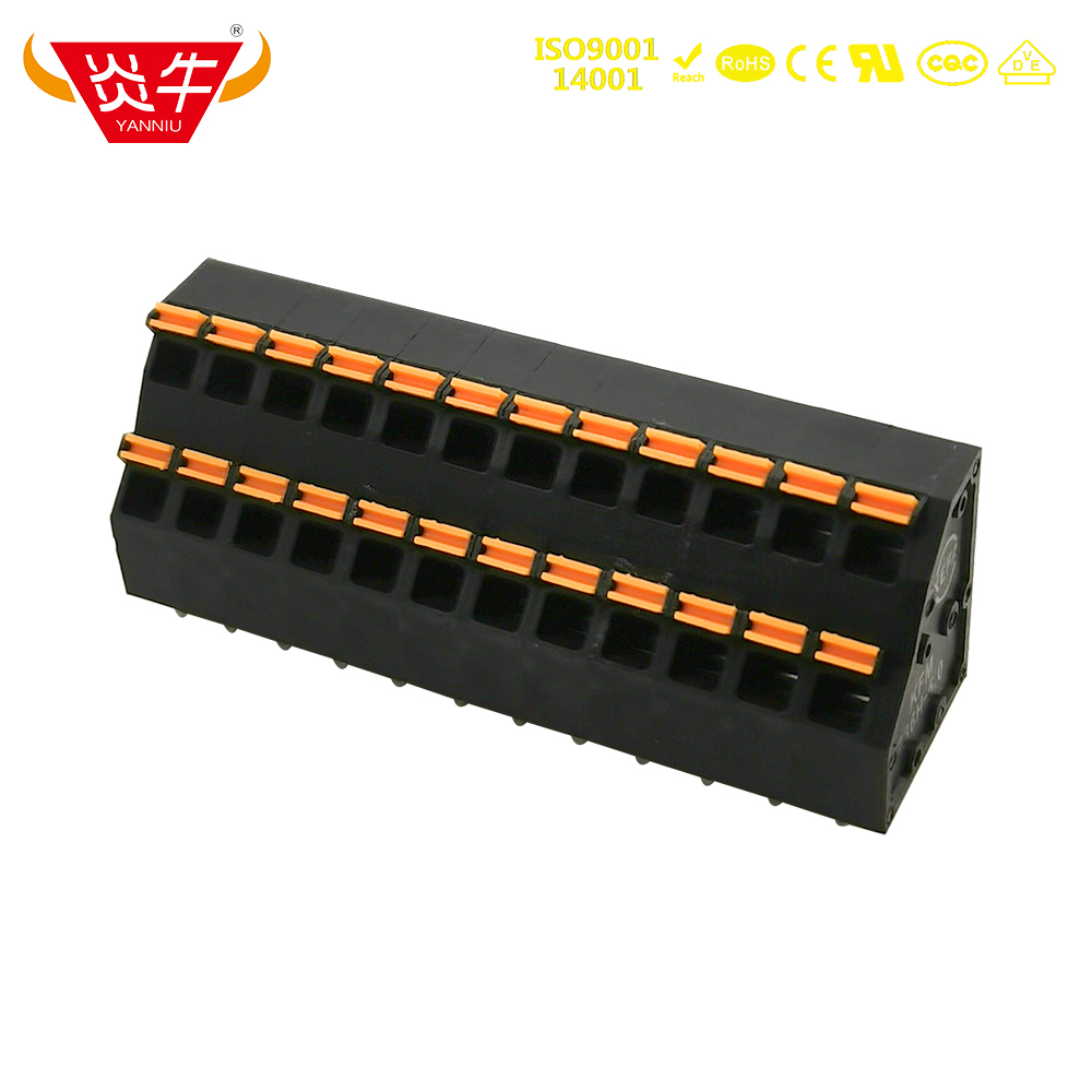 5.0mm黑色双层免螺丝PLC模组弹簧式PCB接线端子0152-0218 KFM736H