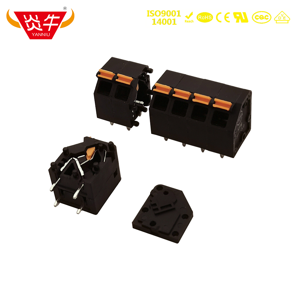 KFM736L 5.0mm黑色单层免螺丝PLC模组弹簧式PCB接线端子 KF736