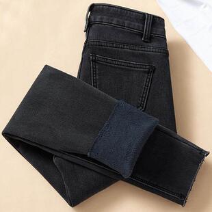 毛加绒牛仔裤女季冬边2YCLP-801高024新款腰弹力修身显瘦保暖紧身