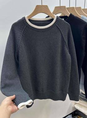 粗线反骨 100厚%纯毛衣上女装春秋冬季棉款衣宽松单XKZ穿全棉针织