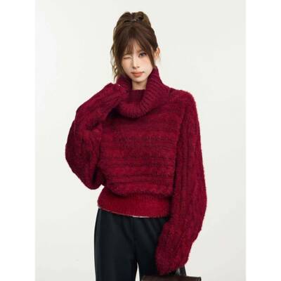 新年字本命年红一肩露肩套头毛色衣早秋冬季加厚搭MY000070高级感