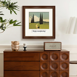 法式复古玄关治愈系卧室挂画中古风小众艺术客厅装饰画绿色抽象壁