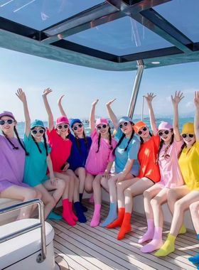 闺蜜糖果色纯棉彩色宽松短袖T恤定制多人姐妹伴娘装学生舞蹈班服