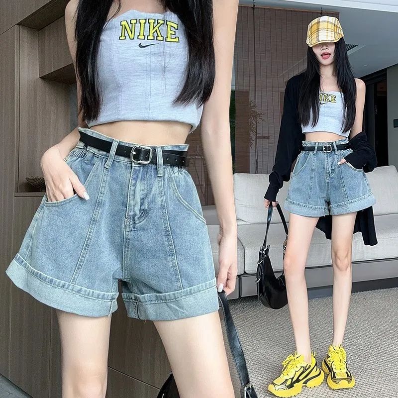 新款高腰牛仔短裤女韩版chic夏季显瘦百搭休闲卷边阔腿A字热裤