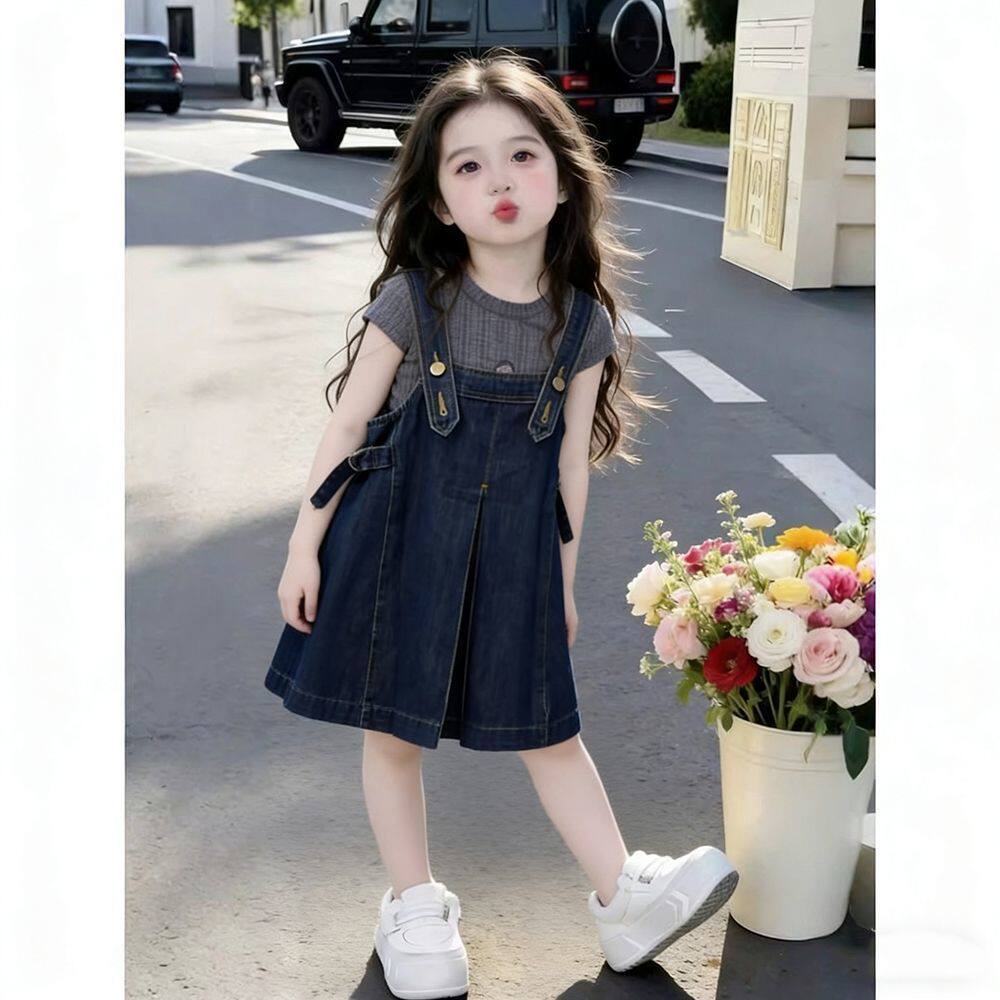 女童夏装牛仔背带裙套装2026新款儿童短袖T恤8小女孩休闲两件套潮