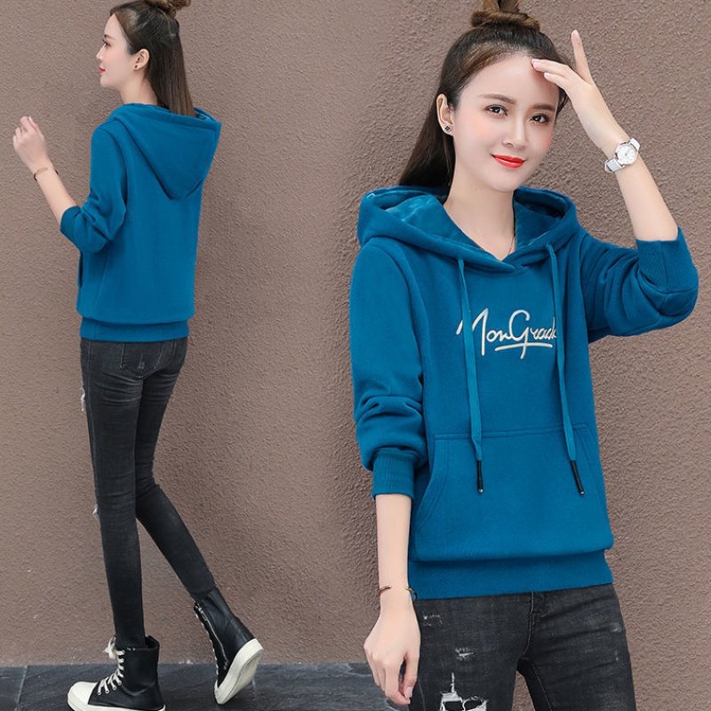 薄款ins韩版宽松风刺绣加绒卫衣