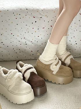 复古小个子增高厚底雪地棉鞋女冬2025新款保暖外穿防滑勃肯毛毛鞋