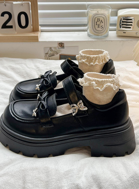 黑色厚底松糕粗跟蝴蝶结小皮鞋女2025春夏新款日系jk玛丽珍单鞋子
