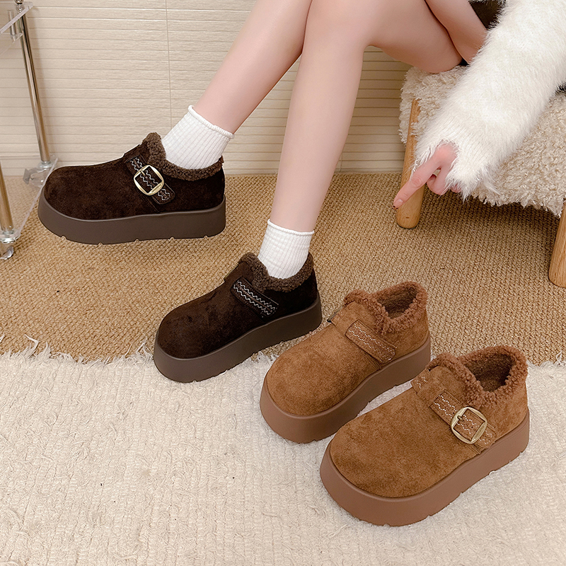 小个子厚底加绒勃肯鞋女2025新款冬季百搭爆款一脚蹬乐福棉鞋单鞋