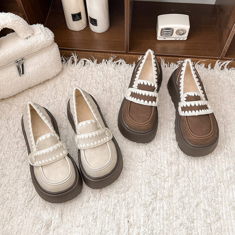 英伦风厚底增高花边乐福鞋女2025秋冬新款百搭复古玛丽珍小皮鞋潮