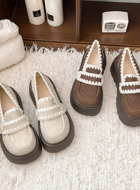 英伦风厚底增高花边乐福鞋女2025秋冬新款百搭复古玛丽珍小皮鞋潮