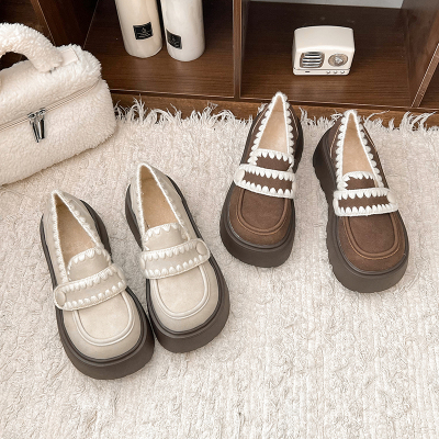 英伦风厚底增高花边乐福鞋女2025秋冬新款百搭复古玛丽珍小皮鞋潮