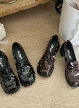 复古学院风蝴蝶结粗跟小皮鞋女2025夏季新款日系百搭圆头玛丽珍鞋