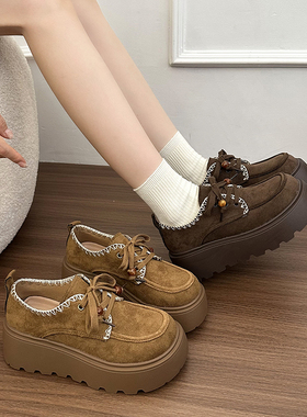 复古百搭增高厚底勃肯鞋女2025新款秋季棕色软底英伦风乐福单鞋子