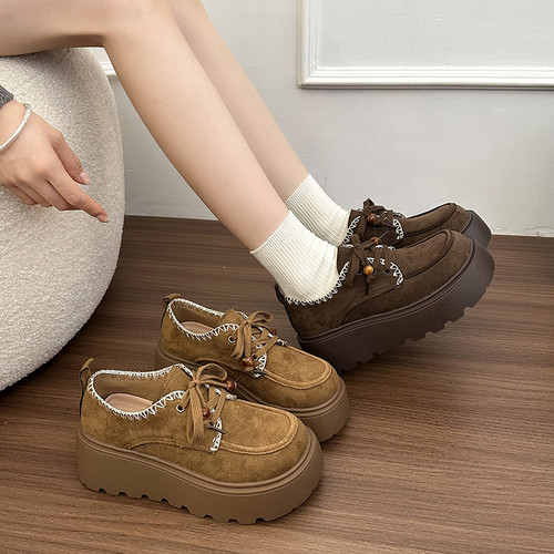 复古百搭增高厚底勃肯鞋女2025新款秋季棕色软底英伦风乐福单鞋子