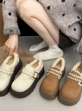 百搭花边勃肯鞋女2025年冬季新款小众设计感配裙子懒人厚底棉鞋女